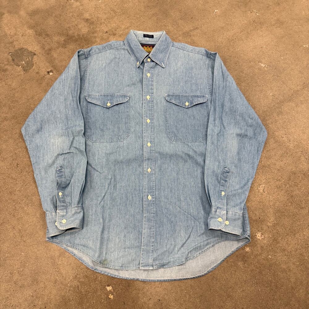 Vintage Ralph Lauren Chambray Denim Button Down Shirt Blue Large